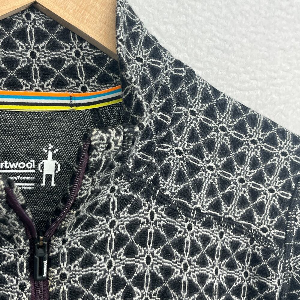 SMARTWOOL Top Womens M Merino 250 Base Layer 1/4 Zip Geometric Thermal Black - Picture 1 of 12